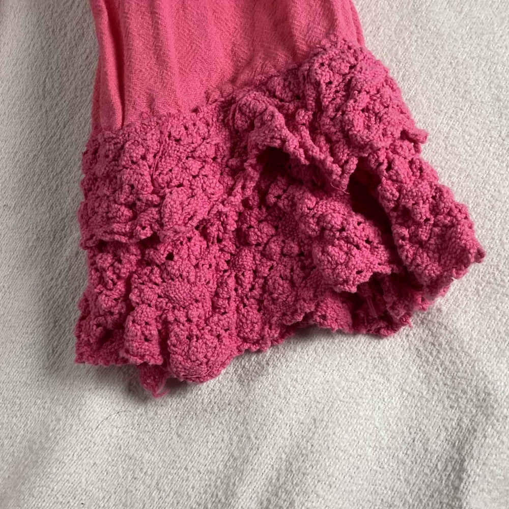 Petsche Womens Pink Cotton Crochet Lace Trim Floral Button Front Top Size M - Picture 2 of 8